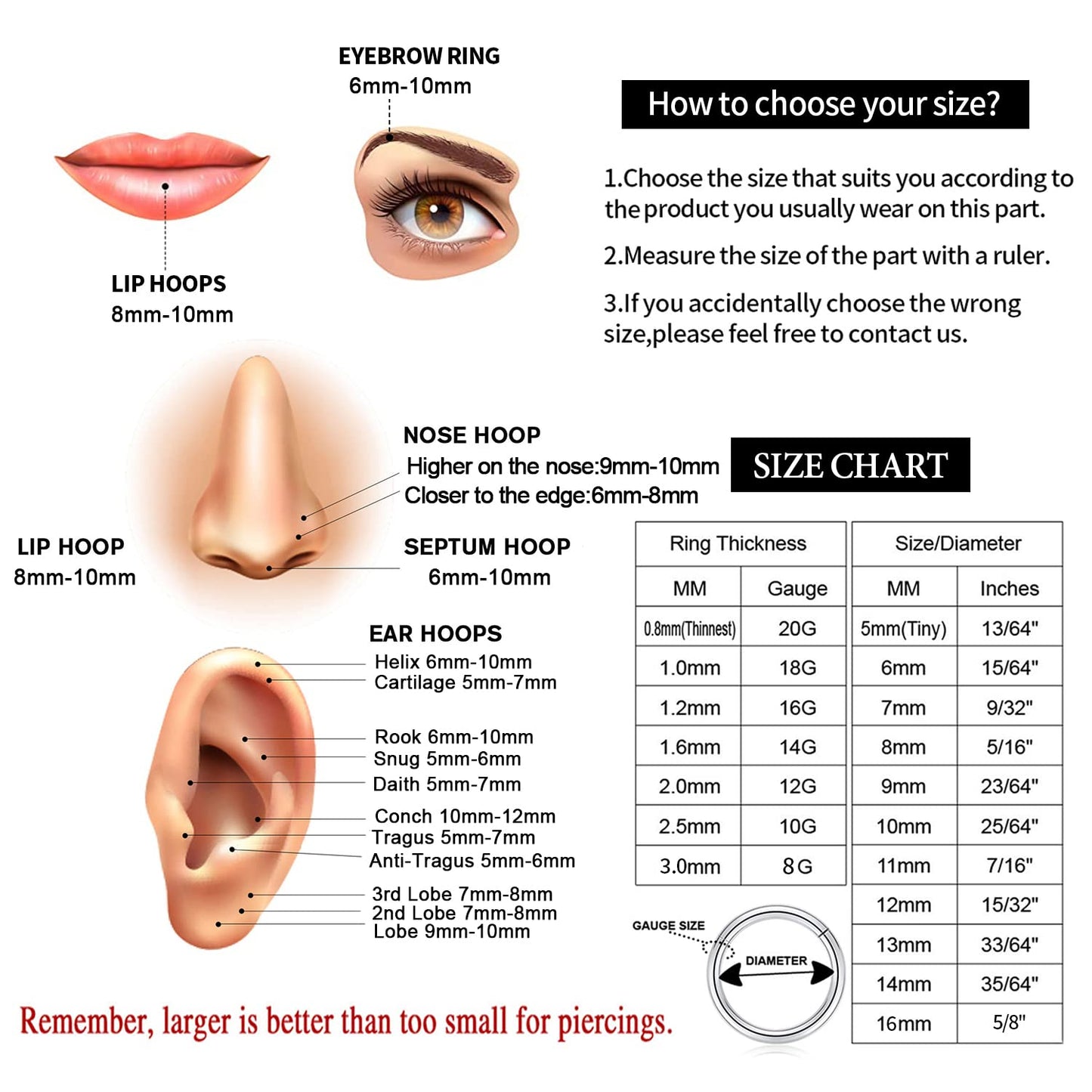 Nose Piercing Nose Rings 16 Gauge Nose Ring Hoop Earrings Silver Septum Ring Nose Hoop 16g Cartilage Earring Septum Clicker Lip Rings Helix Earring Rook Earrings 12mm Septum Jewelry Surgical Steel