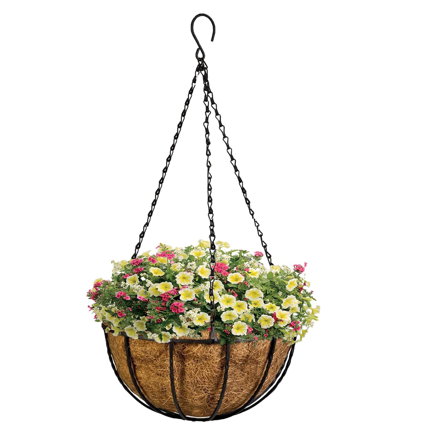 Kingbuy 8" Metal Hanging Plant Baskets with Coconut Liner (1 Pack) - Farmhouse Wire Planters Flower Pots for Plants Ferns Indoor Outdoor Balcony Patio Garden Decoration