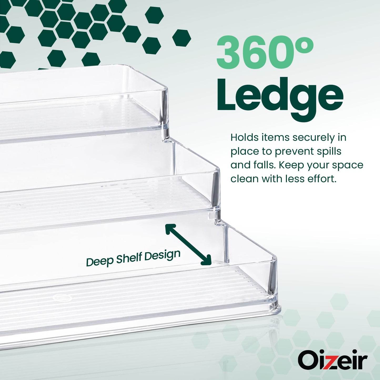 Oizeir Clear Spice Rack (2-Pack) - 3-Tier Acrylic Organizer for Cabinet - Deep Spice Shelf - 10.4 x 9.6 x 4 Inches - Holds Seasoning and Condiments