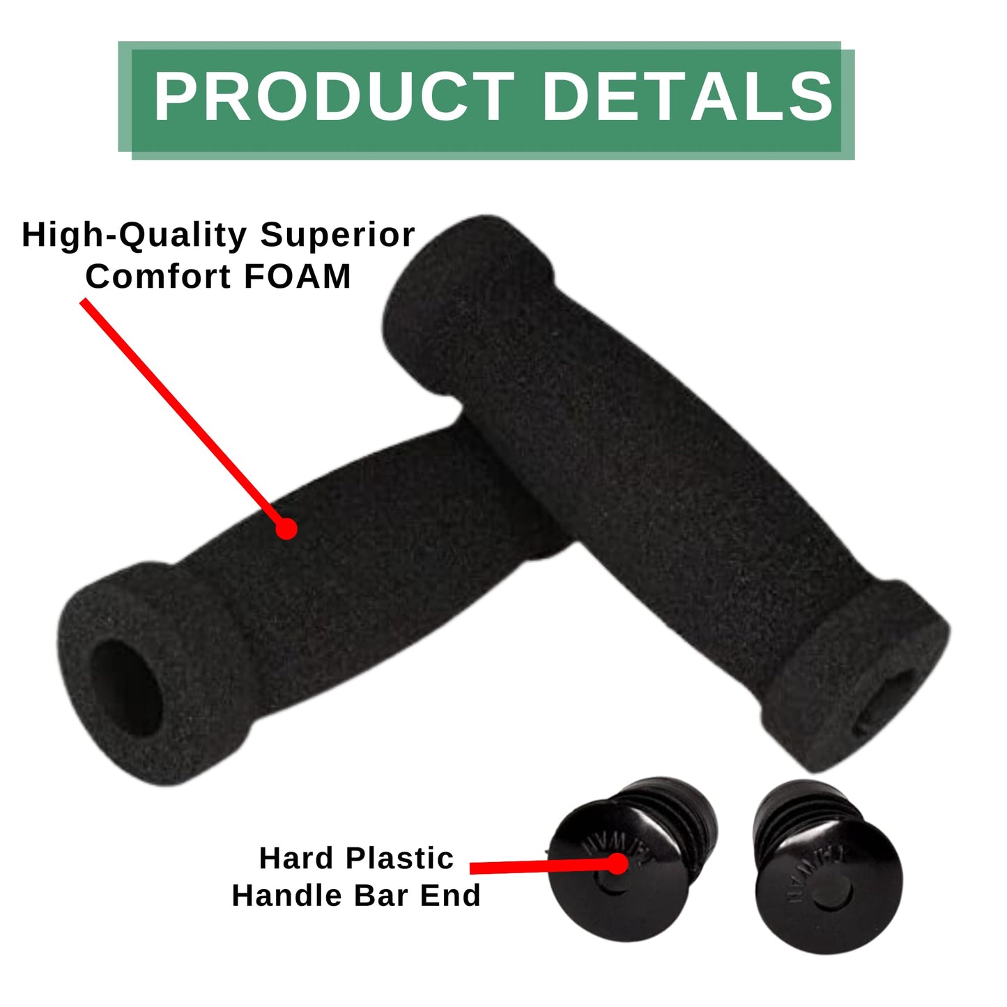 Ultracycle Foam Comfort MTB Grips - High-Density Foam Rubber for Ultimate Hand and Wrist Comfort, Durable and Ergonomic Design for Mountain Biking and Cycling - 125mm Length (Pair)