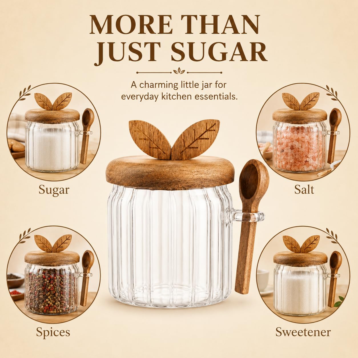 Sugar Bowl with Lid and Spoon, 17 oz Airtight Sugar Jar Container, Easy-to-Use Sugar Container with Lid and Spoon Sugar Bowls for Tea Coffee Brown Sugar Container, Cereal Tea Salts Spice Jar