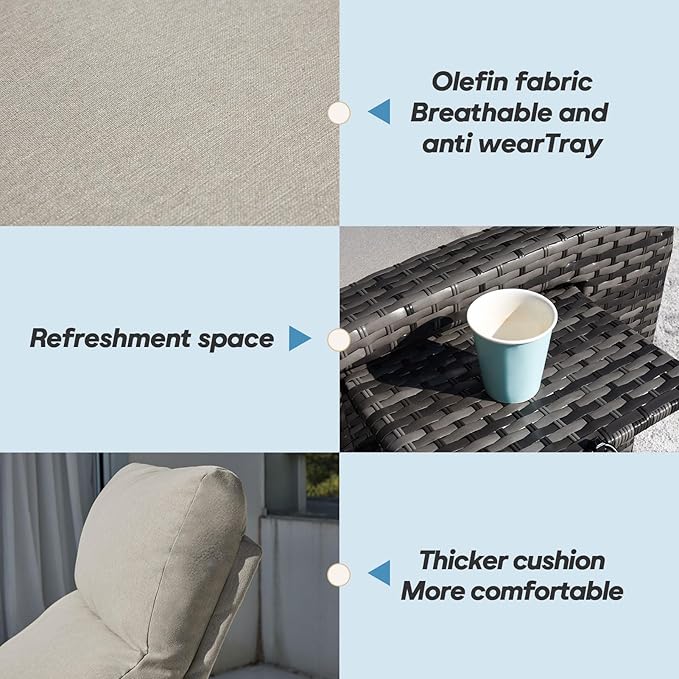 Outdoor Recliner Chairs Set of 2 Reclining Patio Chairs with Adjustable Back and Extended Footrest Wicker Rattan Recliner Chairs with Flip Table and Removable Cushion