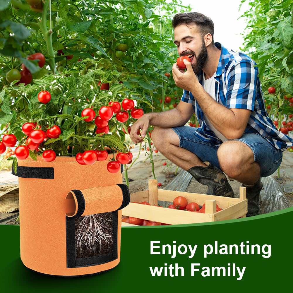 kuchisity 9 Pack 15 Gallon Potato Growing Bags, Colorful Garden Planting Bag with Handle and Harvest Window, Nonwoven Aeration Fabric Growing Bags with Flap for Tomatoes, Vegetables, and Fruits