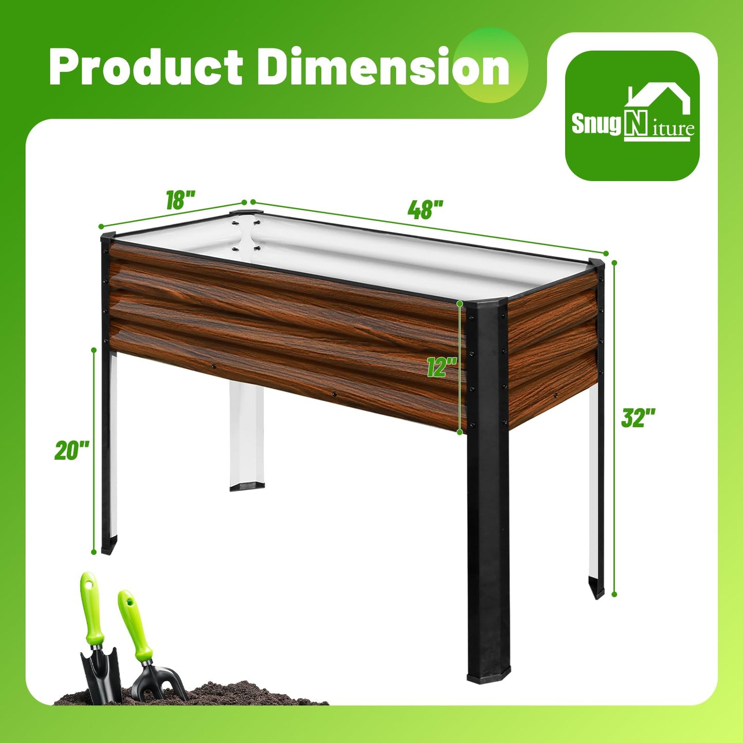 SnugNiture Raised Garden Bed with Legs, 2PCS 48×18×32in Outdoor Metal Elevated Raised Planter Box for Backyard, Patio, Balcony