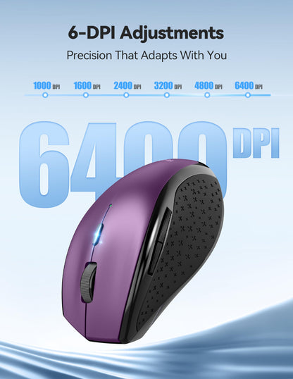 TECKNET Wireless Mouse Rechargeable,Mouse for Laptop Computer,2.4G USB Computer Mice Wireless,6 Button 6400 DPI Ergonomic Silent Mice,Portable Cordless Travel Mice-Wide Compatibility
