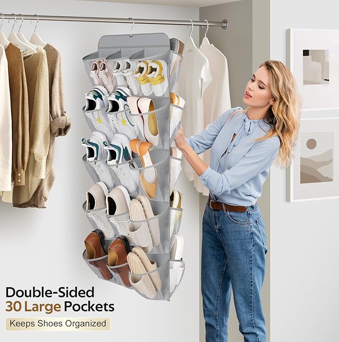 MISSLO 30 Large Pockets Dual Sided Hanging Shoe Organizer