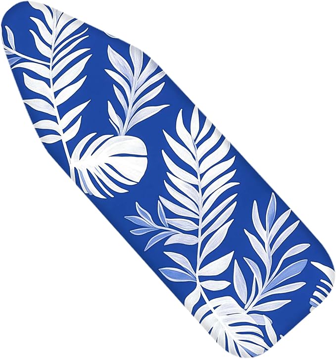 Nuxovilar Blue Background with White Tropical Leaves Ironing Board Cover