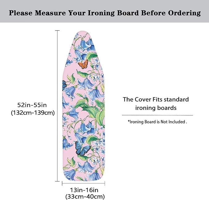 Blue Flower Butterfly Ironing Board Cover and Pad Standard Ironing Board Cover