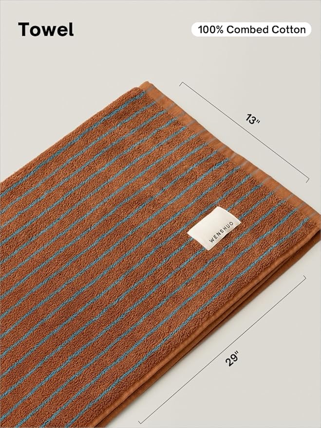 WENSHUO Fluffy Caramel-Striped Pure Cotton Hand Towel, 100% Combed Cotton