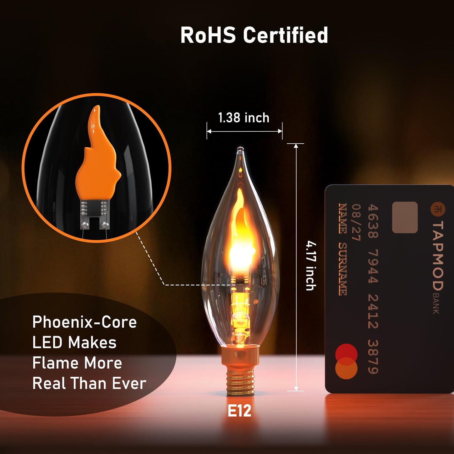 Hompavo Upgraded Flame Light Bulbs, E12 Chandelier Base Candelabra Flickering Fire Light Bulb, Clear Candle Light for Halloween Christmas Party Porch Indoor Outdoor Home Decorations - C35/2 Pack