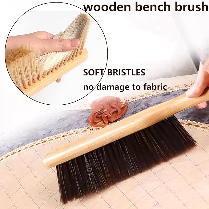 Wooden Bench Brush with Soft Bristles – 2 Pack Wide Table & Counter Dusting