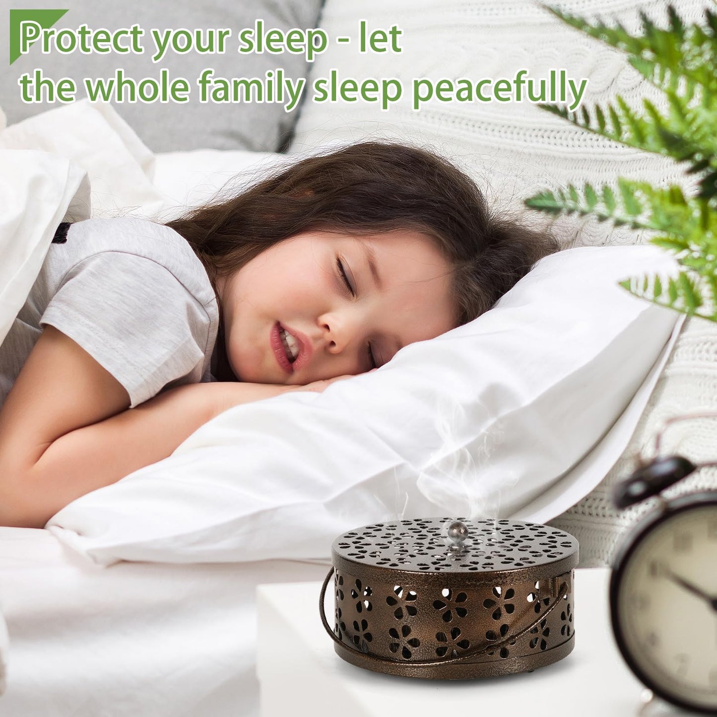 Whiidoom Portable Iron Mosquito Coil Holder with Handle Round Heat-Resistant Incense Holder (Bronze)