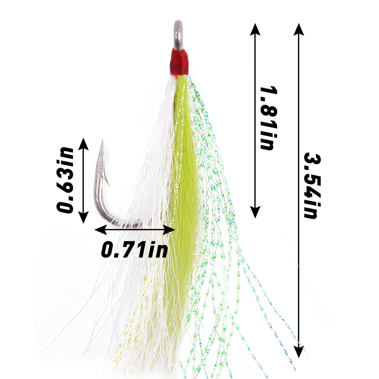 Bucktail Teasers Fishing Hooks Saltwater Flounder Rig Bucktail Mylar Teasers Inserted Stainless Steel Fishing Teaser Hooks for Striped Bass Trout Catfish Cod Flounder Hi/Lo Rig Jigs Spoons Lures