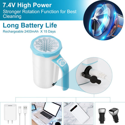 Rechargeable Automatic Dog Paw Cleaner, Dog Paw Washer Cup, 2 in 1 Portable Pet Paw Cleaner with Soft Silicone Brush, 7.4V High Power, Dog Foot Washer Suitable for Big Dog and Cat Grooming (Blue)