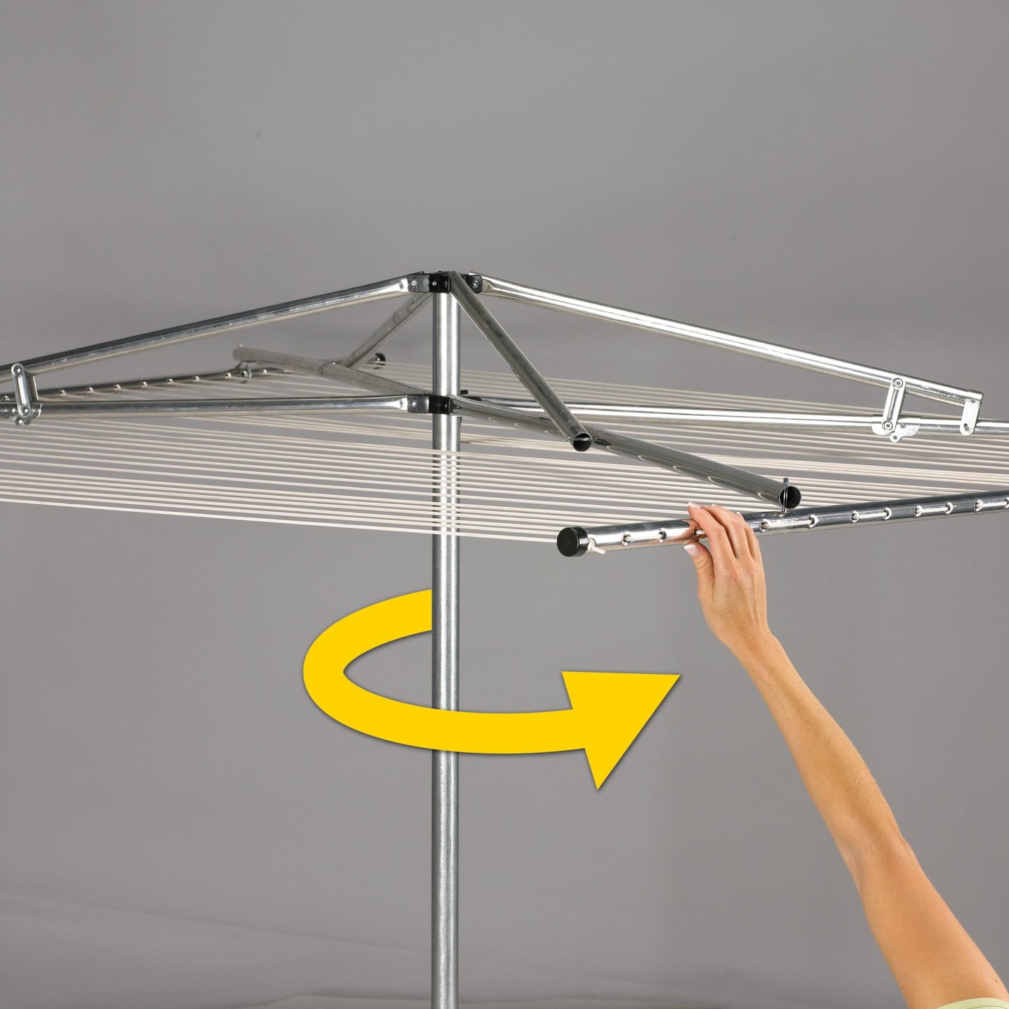 Household Essentials 17130-1 Rotary Outdoor Umbrella Drying Rack | Aluminum | 30-Lines with 210 ft. Clothesline,Silver