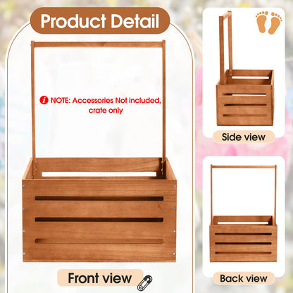 Suzile Wooden Baby Shower Crate Closet Wood Basket for Gifts with Handle Boy Girl Clothes Gender Reveal Storage Box for Newborn New Parent(Claybank)