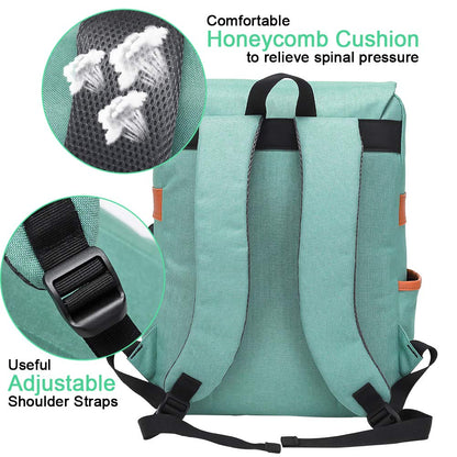 MODOKER Vintage Women Laptop Backpack with USB Charging Port, School College Backpack for Women Men Fashion Backpack Fits 15.6Inch Notebook, Slim Casual Travel Daypack Bookbag Green
