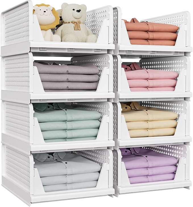 SNSLXH 5 Pack Stackable Closet Storage Basket, Space-Saving Clothes Storage