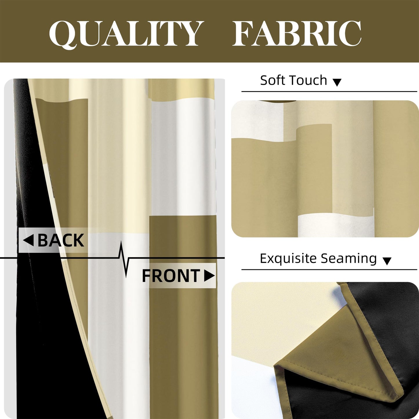 Tyrot Beige 100% Blackout Curtains for Bedroom 84 inch Long 2 Panels Set White Beige Modern Abstract Geometric Black Out Curtains Insulated Room Darkening Window Drapes for Living Room, 52Wx84L
