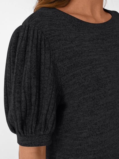 LILLUSORY Womens 2025 Summer Sweater Top Short Sleeve Blouses Dressy Casual Shirts Business Tops Cute Vacation Tunic Black L