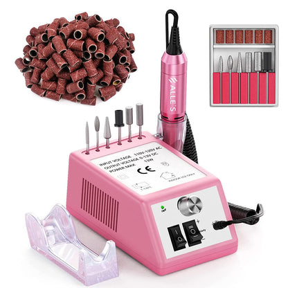 Professional Nail Drill Machine 30000 RPM Efile Electric Nail Filer Kit for Finger Toe Nails, Acrylic Gel Nails, Manicure Pedicure Drill with 6Pcs Nail Bits, 106Pcs Sanding Bands - Pink