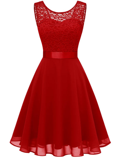 BeryLove Women's Short Homecoming Dresses for Teens Sleeveless Flowy A Line Wedding Guest Lace Cocktail Prom Formal Dress 05 B-Red L