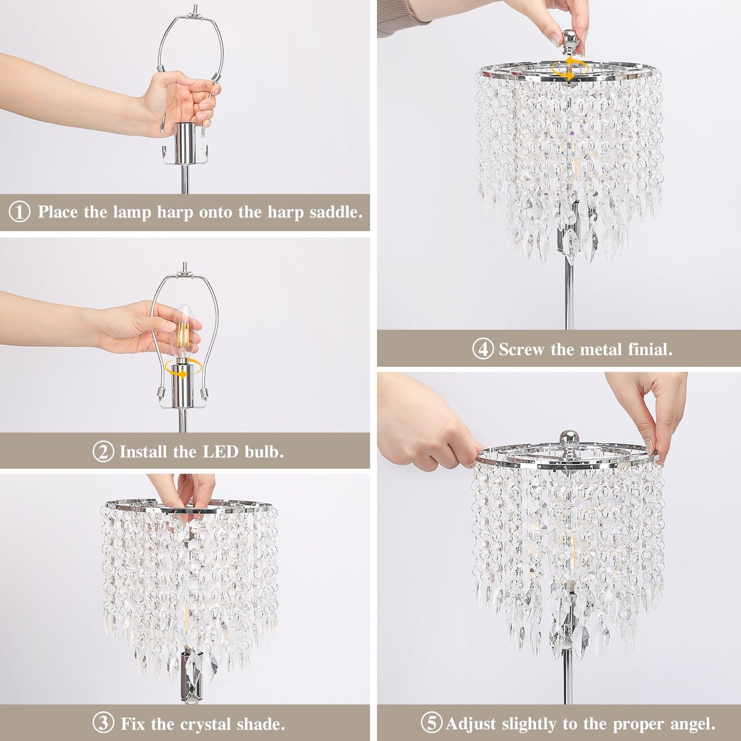 Boncoo Crystal Table Lamp Set of 2 Touch Control, Crystal Lamps with USB Ports Elegant Shade Bedside Lamp Silver, Dimmable Touch Table Lamp for Nightstand Bedroom Living Room, 4W LED Bulb Included