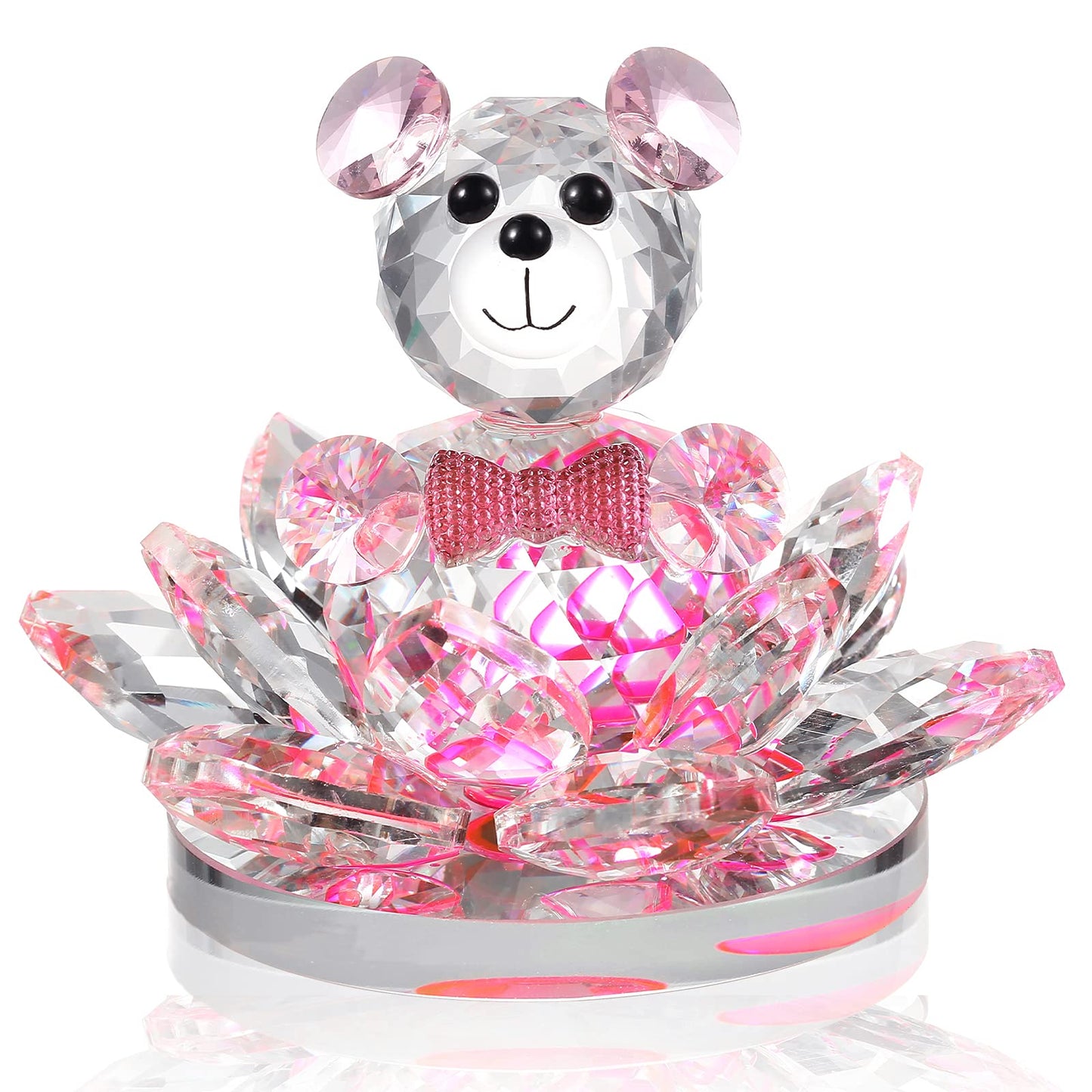Handmade Crystal Bear & Flower Figurine Collection, Paperweight Table Centerpiece, Gift for Valentine's Day Mother's Day Christmas Anniversary Birthday Thanksgiving Girls (Purple)