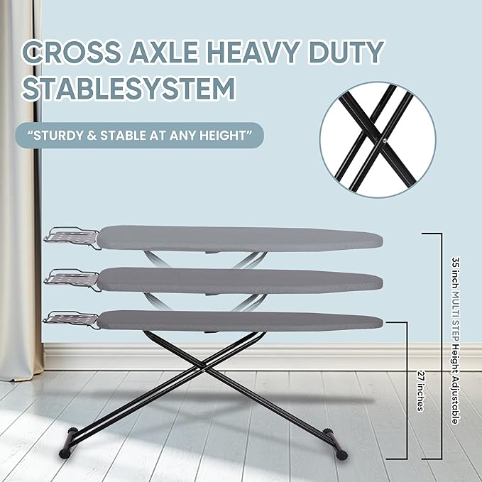 Deluxe Ironing Board with Heat Resistant Cover and Thicken Felt Pad, Heavy