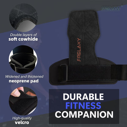 Frelaxy Lifting Wrist Straps Women and Men, Weight Lifting Grips with Cushion Wrist Loop, Double Layer Leather and Storage Pouch, Gym Workout Straps for Deadlift and Powerlifting (All Black)