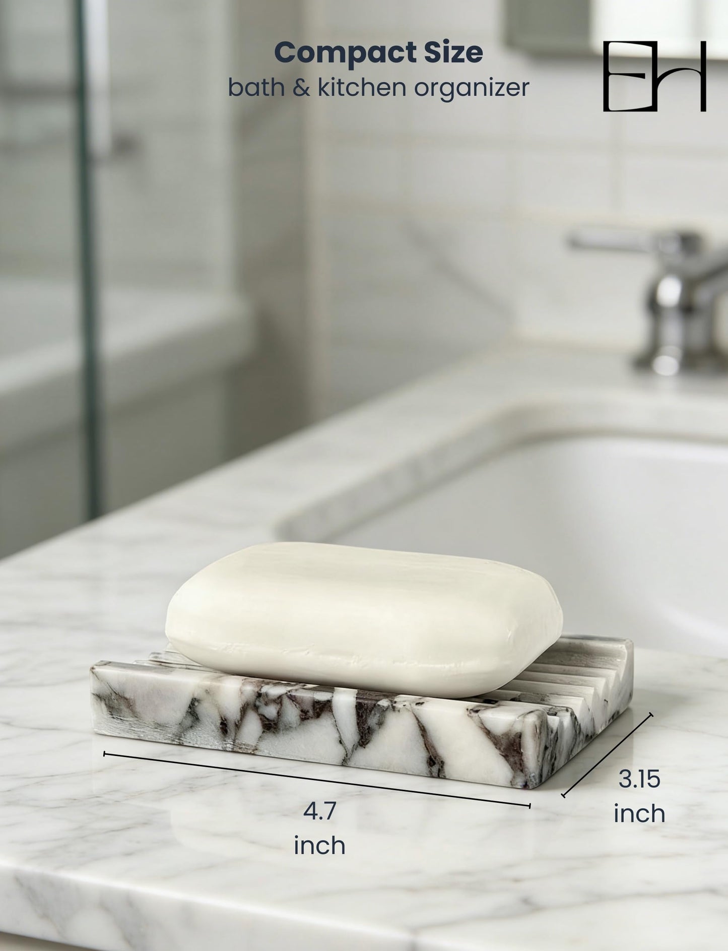 EXCHUES Marble Soap Dish - Soap Dish for Shower, Shower Bar Soap Holder, Stone Soap Container for Marble Bathroom Accessories, Decorative Dish with Drainage Rectangular (Calacatta Viola)
