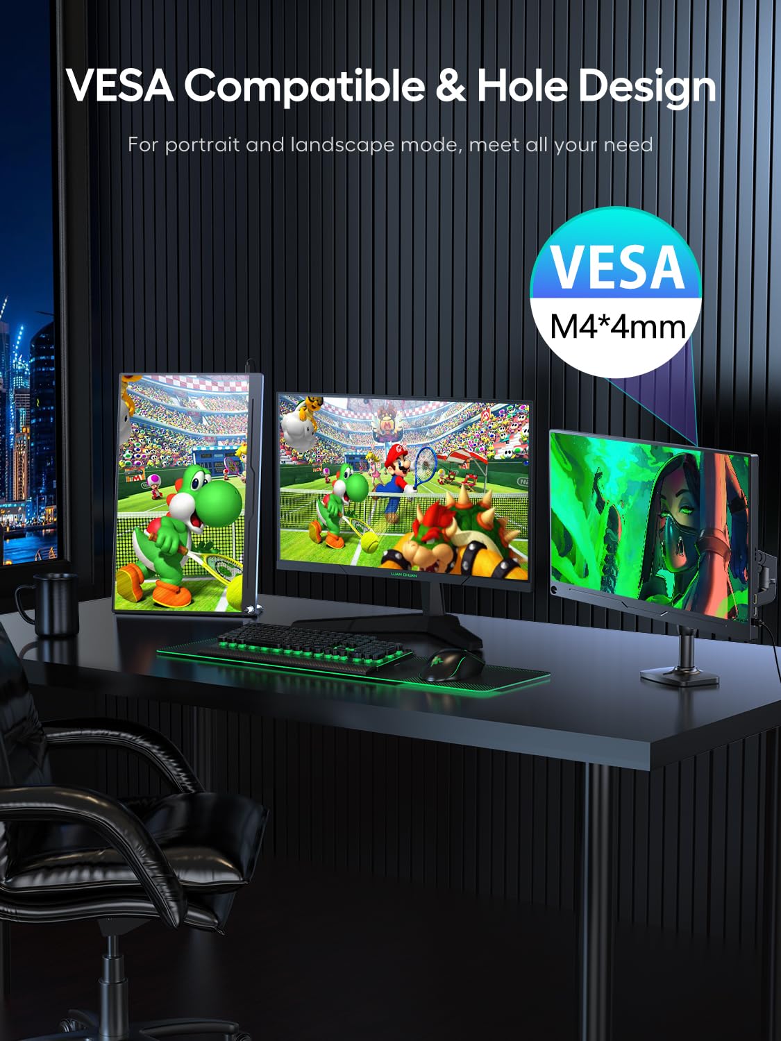 UPERFECT Portable Monitor 18.5 Inch 120Hz, Portable Gaming Monitor 1080p FHD 100% sRGB Matte Screen, IPS HDR FreeSync Speaker HDMI USB C Monitor, VESA & Smart Cover