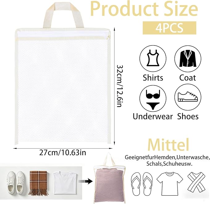 4Pcs Small Mesh Laundry Bags for Delicates Hanging Mini 12 x 10 Inches Durable