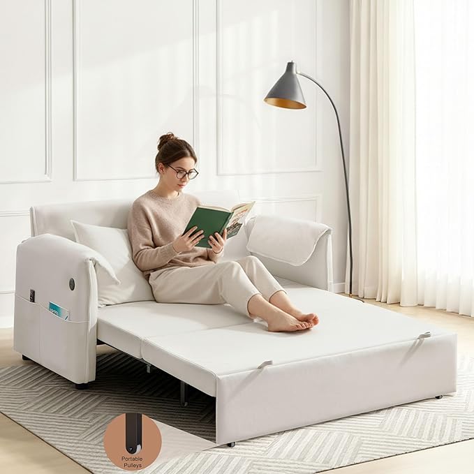 63" Velvet 3 in 1 Convertible Sleeper Sofa Bed, Pull Out Couch Bed Loveseat