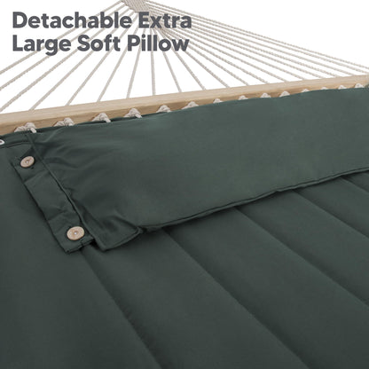 SUNCREAT Hammocks Extra Large Double Hammock with 12 ft Stand, 475lbs Capacity, Outdoor Portable Hammock with Hardwood Spreader Bar, Extra Large Pillow, Gray Green