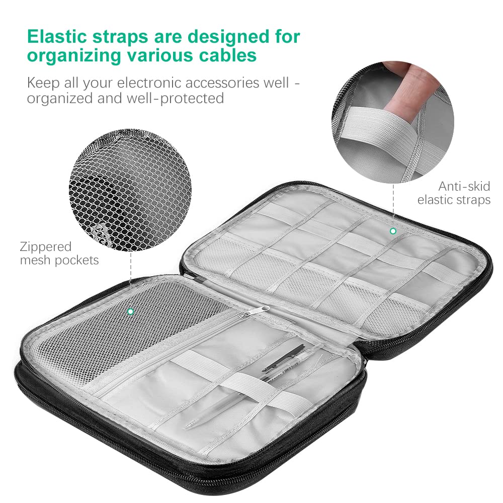 HCFGS Electronics Accessories Organizer Bag, Travel Cable Organiser Bag, Universal Carry Travel Gadget Bag for USB Cable Drive, SD Card, Charger Hard Disk (Black)