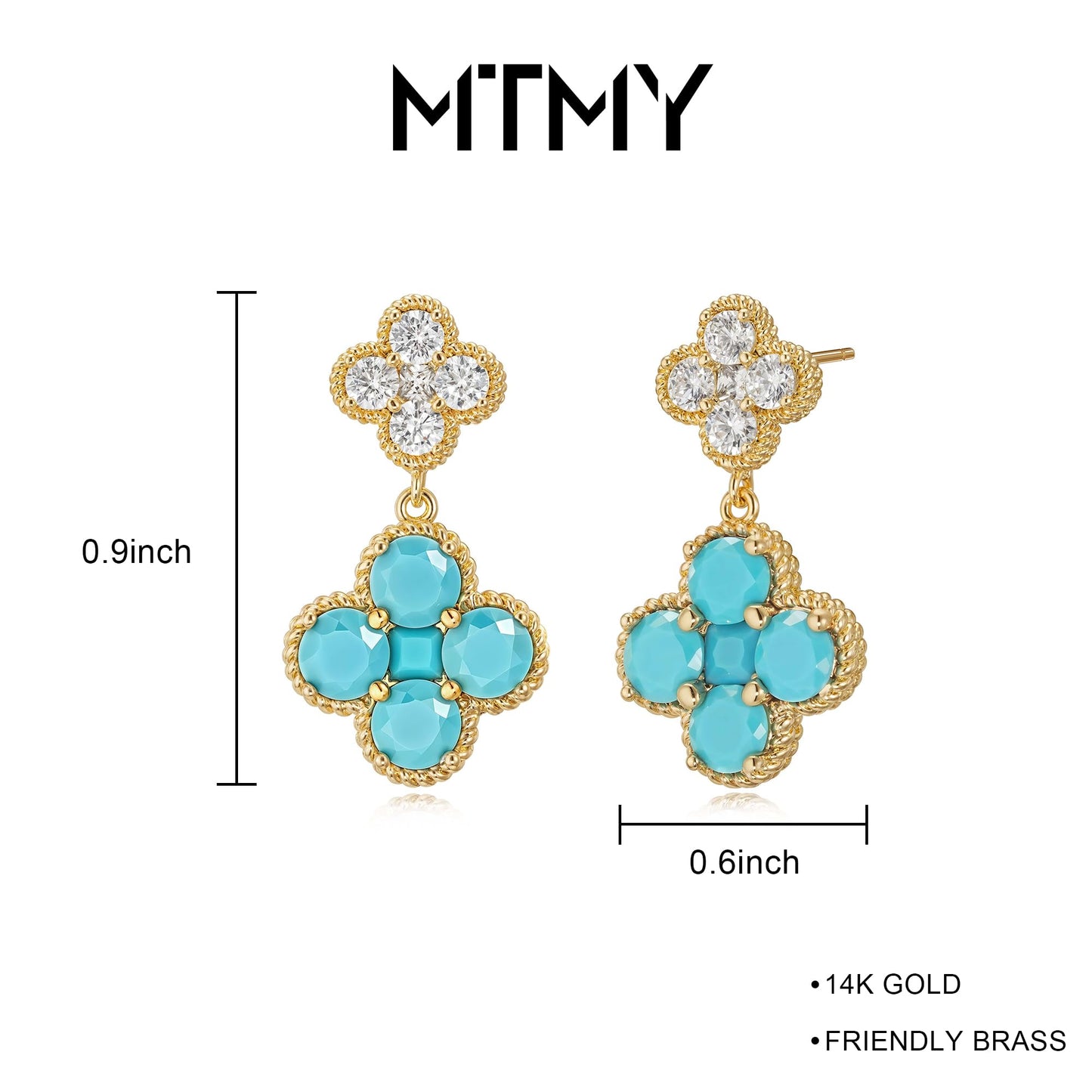 MTMY Dangle Earrings for Women 14K Gold Plated Four Leaf Clover Dangling Drop Birthstone Stud Earrings Trendy Flower Birthstone Jewelry Birthday Gifts(December)