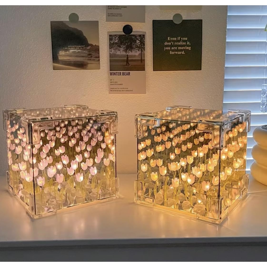 Deep Sea Search GT Tulip Mirror Night Light, DIY Cube Mirror Lamp, Led Handmade Tulip Table Lamp Decoration Ornaments, Christmas, Birthday Gift for Lovers, Friends, Family (Purple)