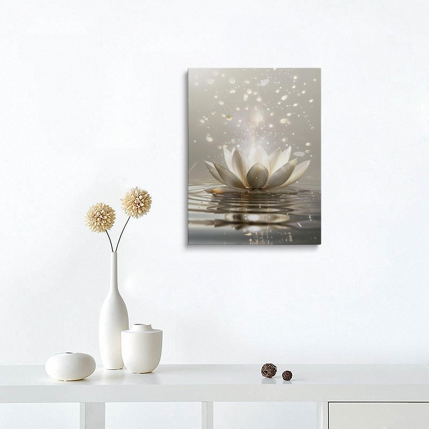 Framed Canvas Wall Art Zen Lotus Flower Spiritual Floral Painting Prints Posters Wall Decor Artwork for Spa Bathroom Bedroom Living Room Office Meditation Room Yoga Studio 12x16 Inches