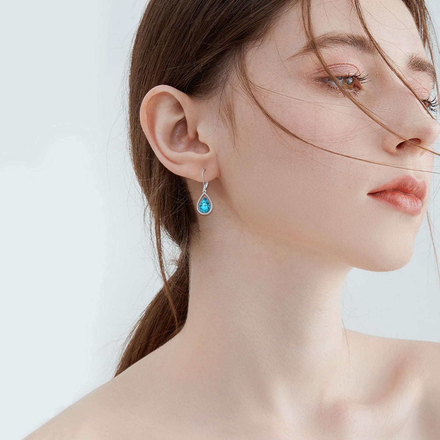 VONALA Turquoise Earrings 925 Sterling Silver Turquoise Leverback Earrings Teardrop Dangle Dangling Earrings Jewelry Gift for Women