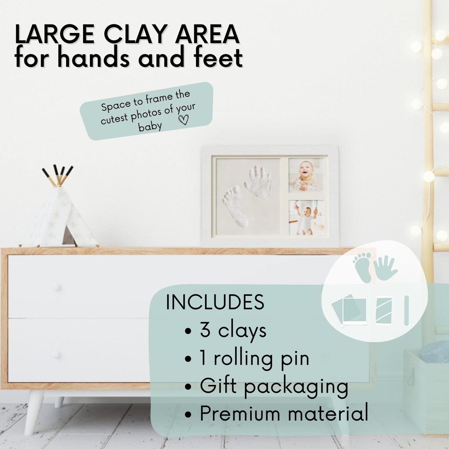 HuBorns - Baby Hand and Footprint Kit - New Born Gifts & Keepsakes - Non-Cracking Clay Baby Footprint Kit & Handprint Kit - New Baby Essentials & Baby Accessories - New Mum Gifts