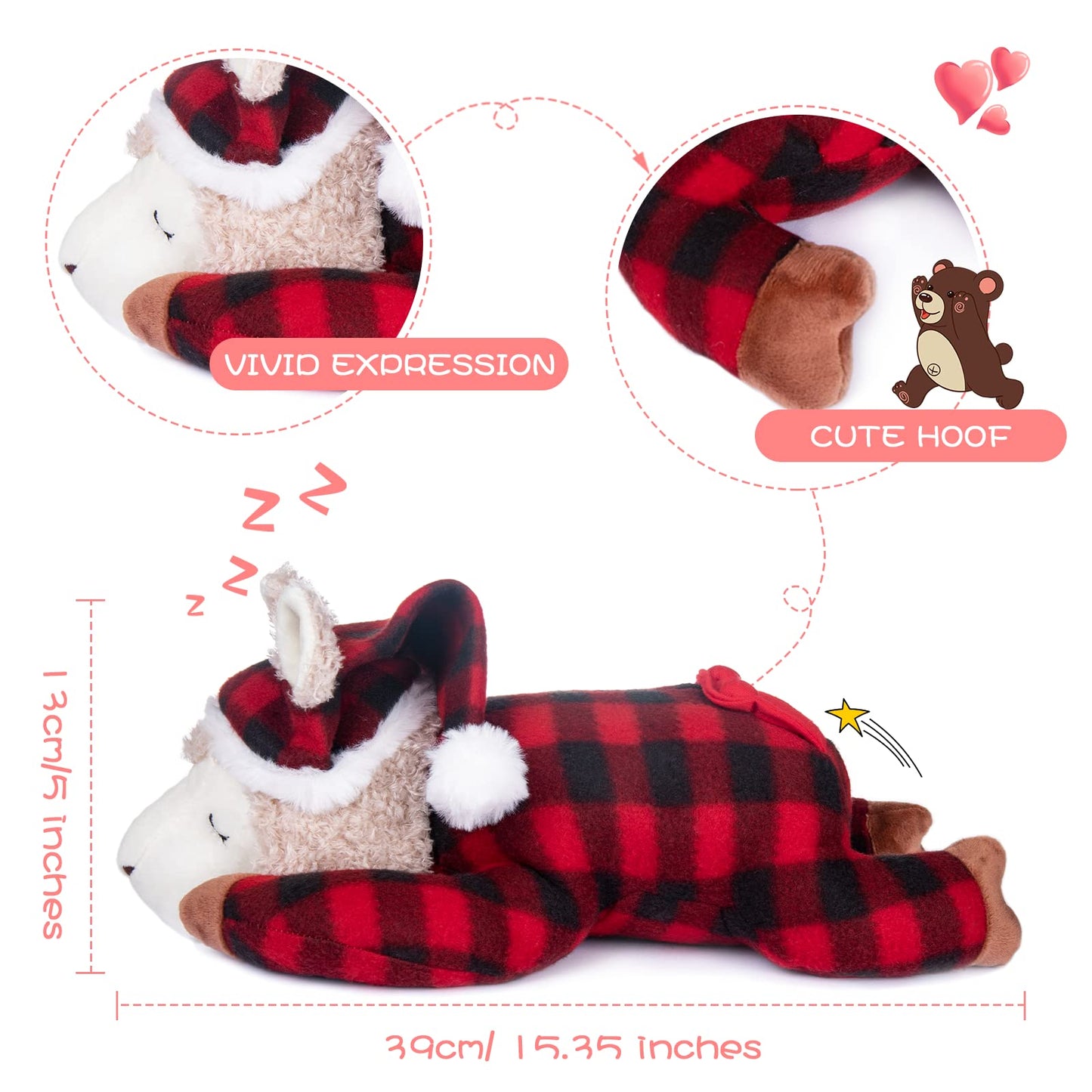 My OLi Alpaca Stuffed Animal 15in Plush Alpaca Toy Wearing Pajamas and Nightcaps Soft Hugging Pillow Bedtime Animal Birthday Gifts for Babies Kids Girls Boys
