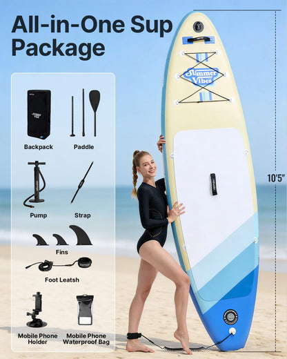 YOTTOY Inflatable Stand Up Paddle Board,Stable Lightweight 10' SUP with Non-Slip EVA Deck, Premium Paddleboard Accessories, Three-Fin System & Carry Bag,All-Around Inflatable SUP (Sky Blue)