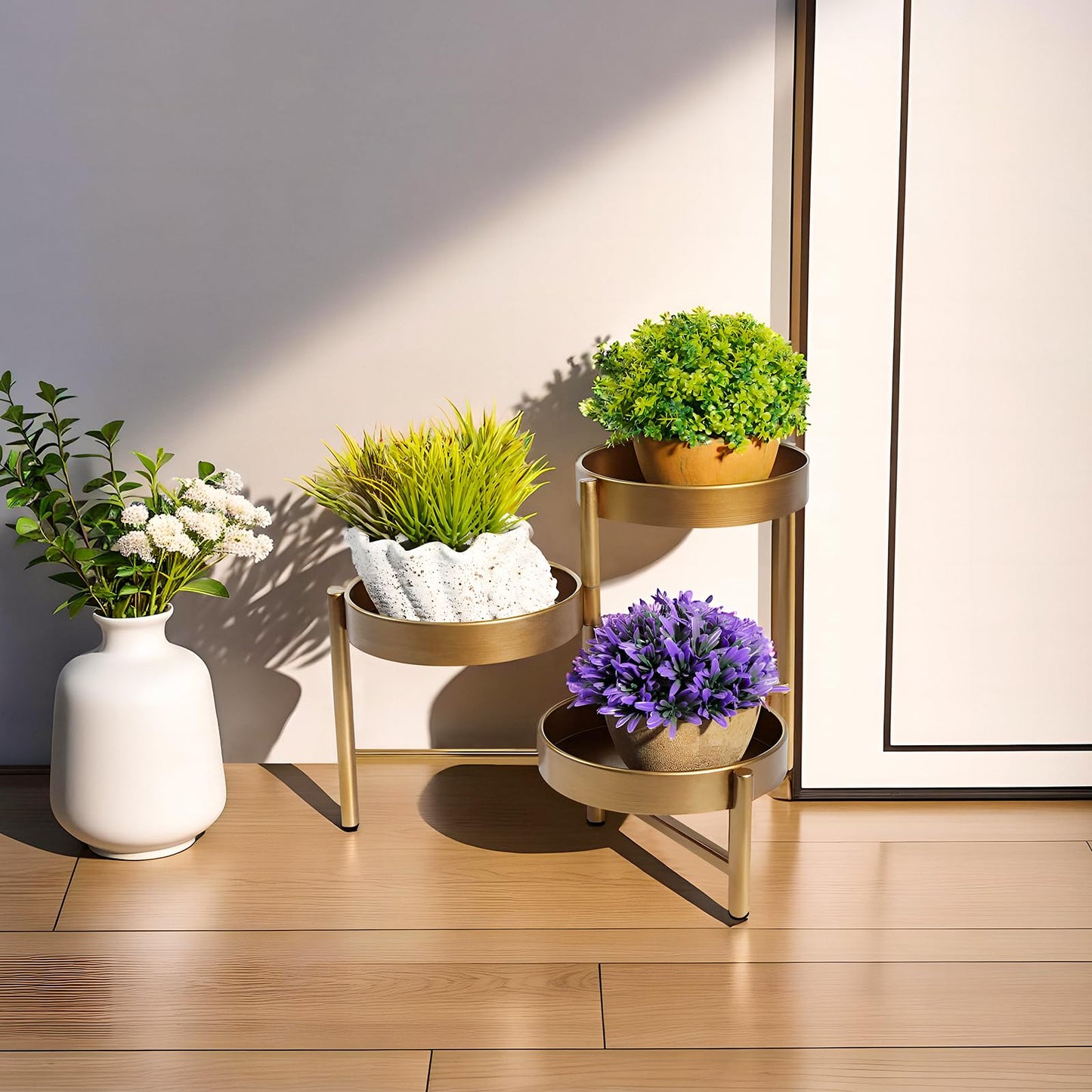 Plant Stand 3 Tier Indoor Metal Flower Shelf Corner Tabletop Holders for Garden Balcony Living Room Bedroom Patio Bronze