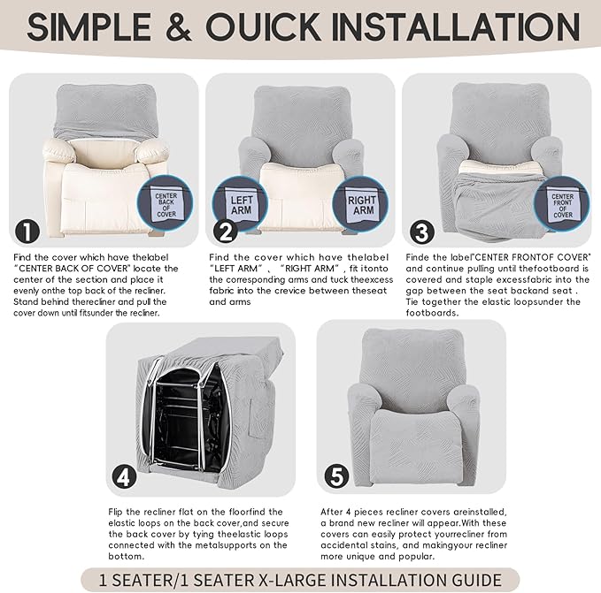 Recliner Chair Covers, 4-Piece Stretch Geometric Strokes Jacquard Reclining