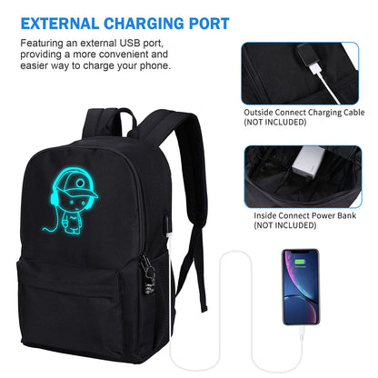 SAMIT Luminous School Bag Anime Backpack Boys Rucksack Cool Bookbag Laptop Backpack Lightweight Casual Daypacks with USB Charging Port and Pencil Case for Unisex Kids