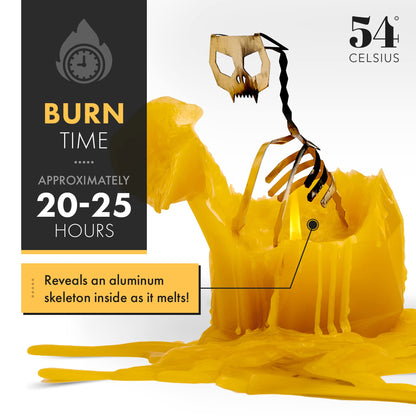 PyroPet Kisa Cat Candle Duo (Mustard Yellow & Burgundy) - Metallic Skeleton Design | Ideal Halloween Decor & Gift for Cat Enthusiasts | 20-Hr Burn Time Each