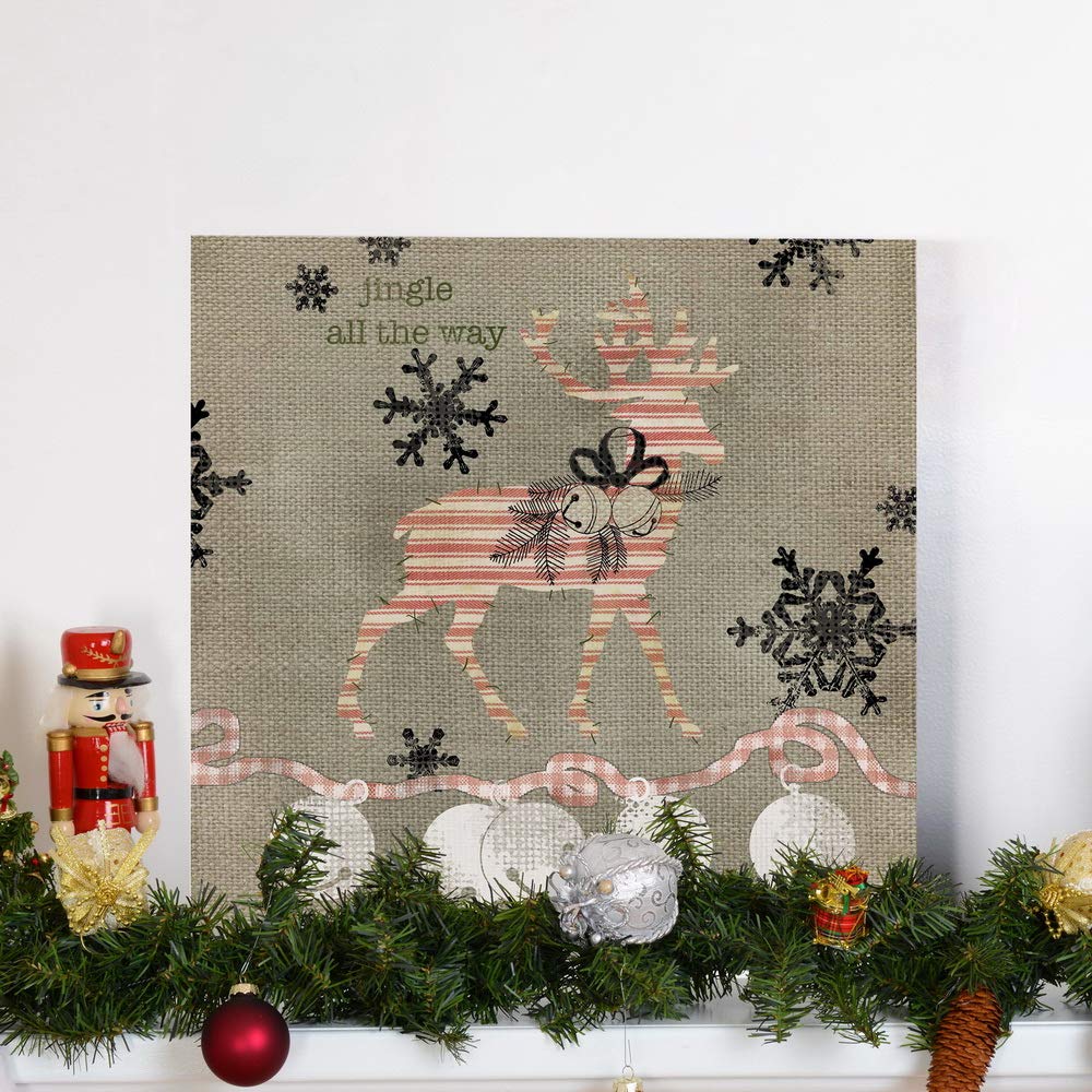 Renditions Gallery Jingle All the Way Reindeer Wall Art, Christmas & Winter Decor, White & Red Striped Fabric Look, Premium Gallery Wrapped Canvas, Ready to Hang, 40 in H x 40 in W, Made in America