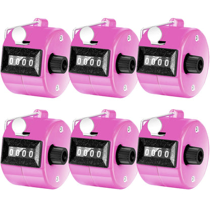 TOODOO 6 Pack Hand Tally Counter 4 Digit Mechanical Palm Clicker Plastic Hand Held Counter Clicker with Metal Finger Ring for School Golf Sports Events Office Stadium(Pink)