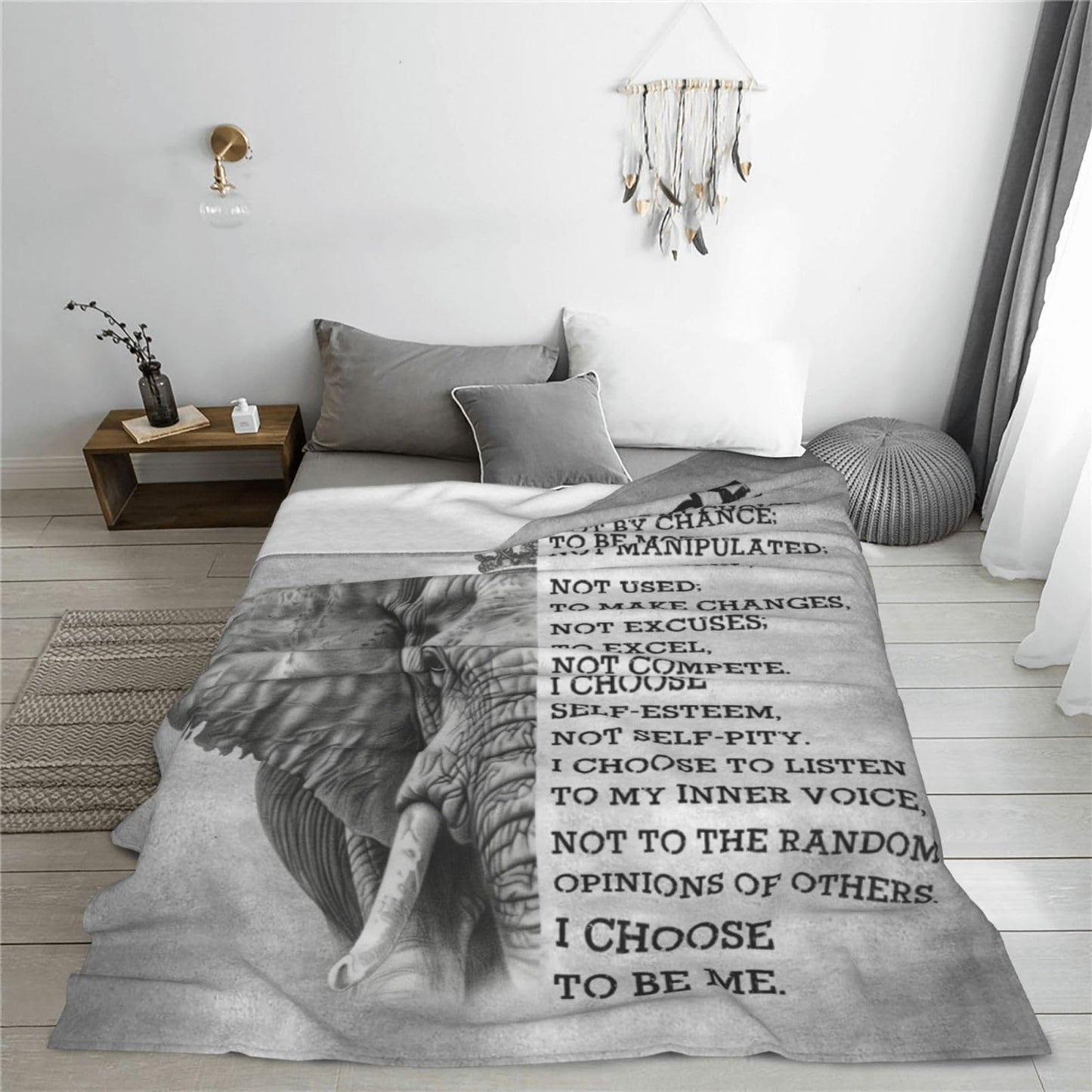 Uphomart Elephant Blanket Animal Throw Blanket Cozy Fleece Flannel Bedding Black and White Elephant Gifts for Women Men Boys Girls Adults Lovers Stuff Plush for Couch Sofa Bed Room Decor 40"X50"